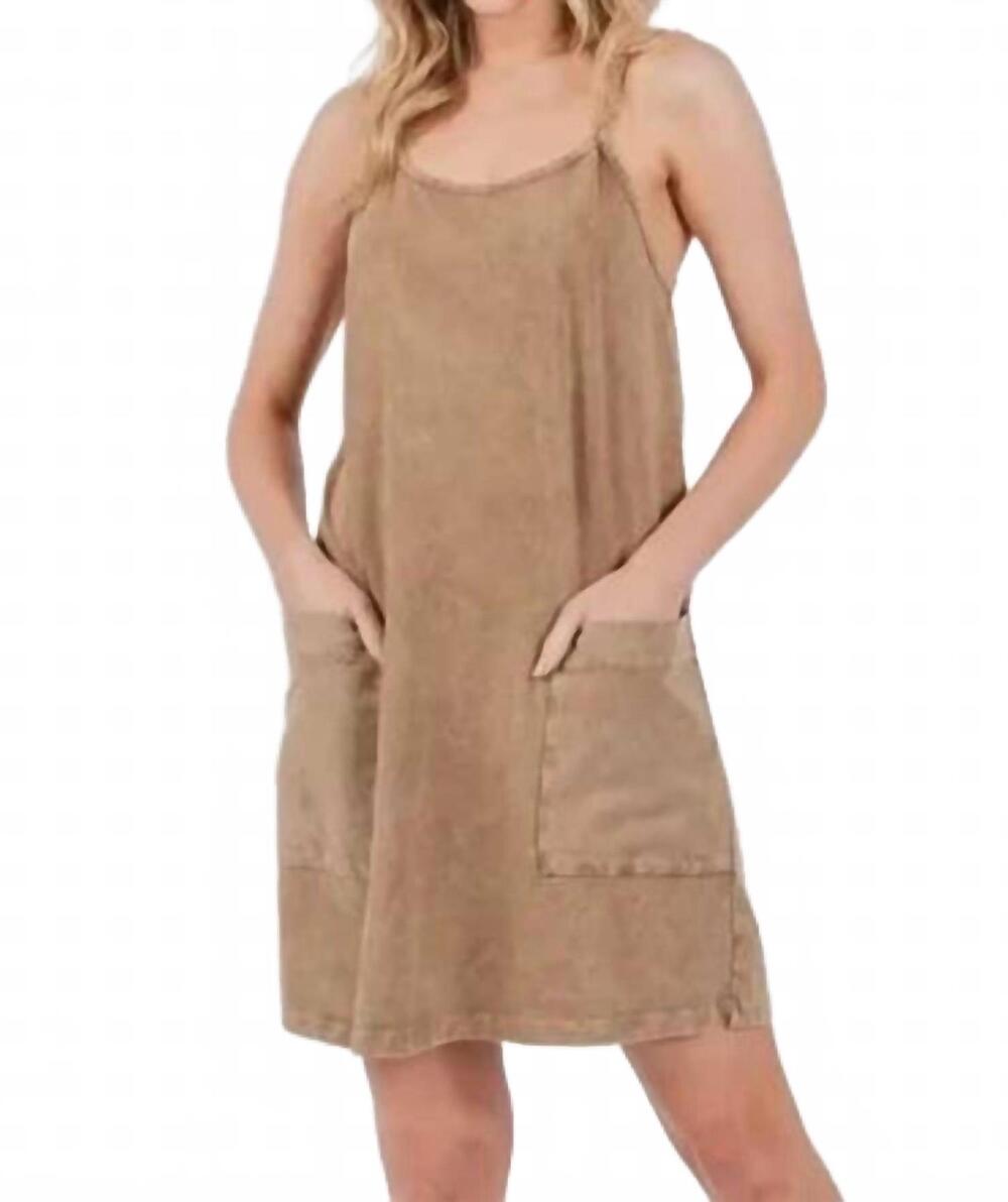 NEW FINAL TOUCH back shirring mini dress in matte brown